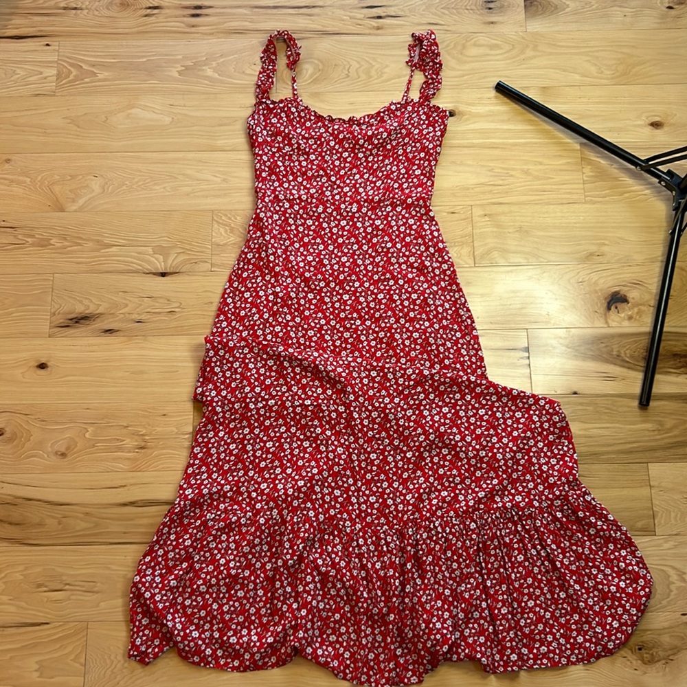 VICI Red White Floral Maxi Double Lined Dress | Large